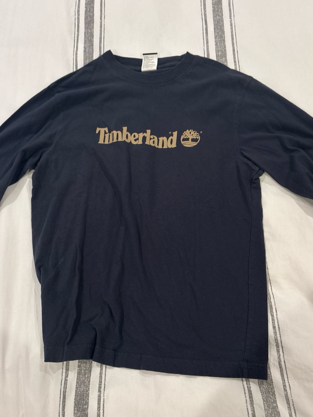Timberland Navy Long Sleeve Logo Tee with Tan Print